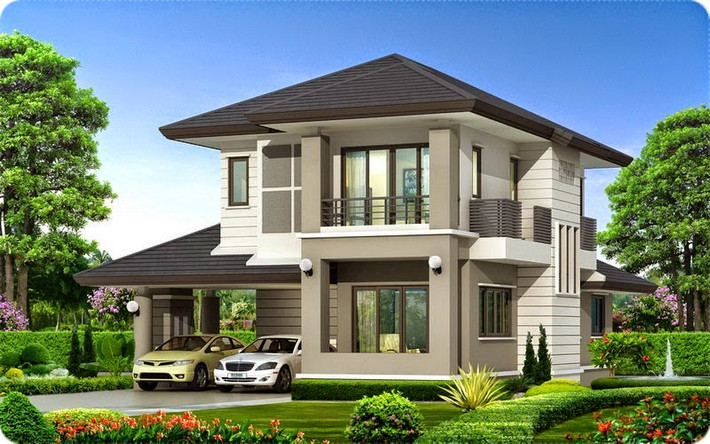 Nhà mái thái có gara rộng đủ cho hai chiếc ô tô. Ảnh: Kientrucsuvietnam.