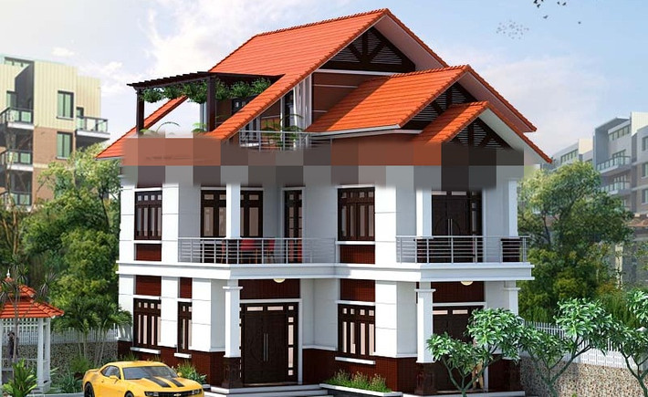 Điểm khác biệt của ngôi nhà là phần mái được tận dụng để làm khoảng diện tích tầng tum hiện đại. Ảnh: Sieuthimaunha.