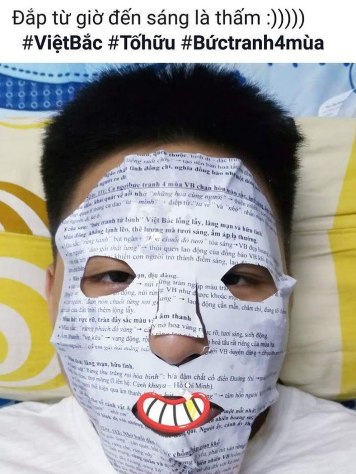 Tinh nghịch hơn là cậu học trò tự lấy đề luyện thi để làm mặt nạ, với hy vọng "dưỡng chất" trong mặt nạ có thể thấm vào não.