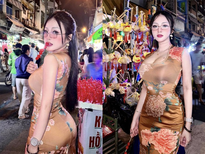 Trang phục váy bó giúp Bảo Trân khoe trọn số đo 94-62-98cm.