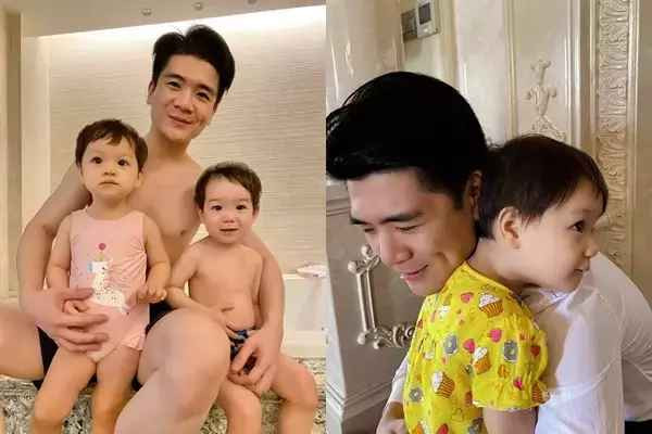 Ba dạy em nói lời hay lẽ phải, ba dạy em biết yêu thương, dạy em biết trân trọng những gì nhỏ bé nhất! Chị Thỏ luôn nói: 'Con là con gái của ba Vinh' và điều đó là cả thế giới của ba rồi. Em Gấu luôn nói: 'Con yêu ba Vinh' và điều đó làm tan chảy cả trái tim ba rồi. Ba yêu 2 chị em nhiều lắm. Ba sẽ luôn làm mọi điều tốt nhất cho các con. Yêu em". Con trai bầu Hiển viết thêm.
