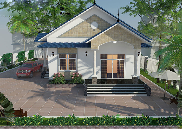 Mẫu nhà cấp 4 mái thái 8x12m mang phong cách cổ điển được thiết kế tỉ mỉ từng đường nét. Ảnh: Internet