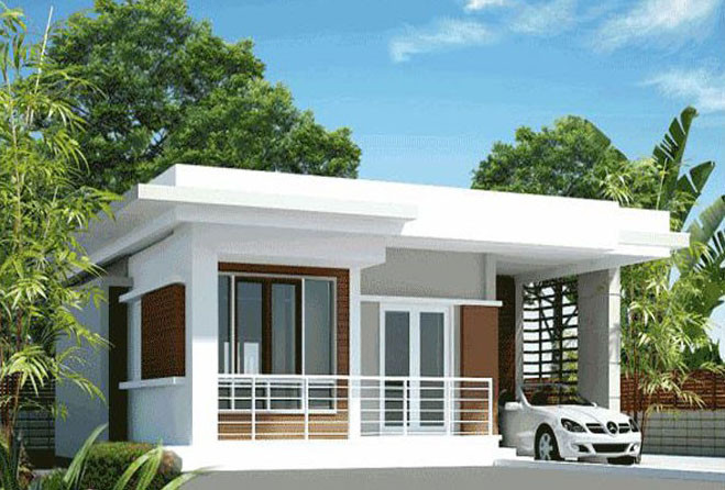 Mẫu nhà cấp 4 mái bằng có gara để xe hơi sang trọng. Ảnh: Datbinhduong.