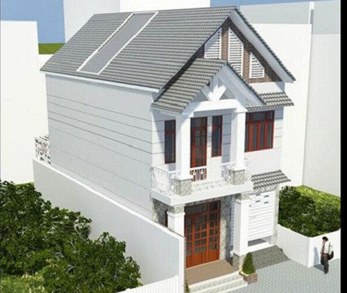 Nhà hai tầng, 3 phòng ngủ được thiết kế hiện đại. Mái thái lợp ngói với thiết kế khoảng lợp tôn trắng giúp ngôi nhà sáng sủa hơn. Ảnh: 10nhadep.