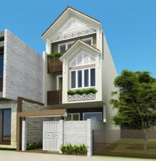 Nhà ống ba tầng mái thái nổi bật với kiến trúc đậm nét của văn hóa Việt. Ảnh: Bannhabinhduong.
