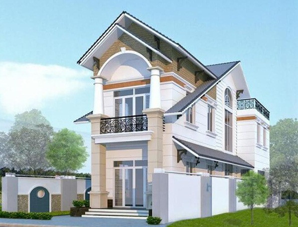 Nhà ống mái thái hai tầng nhỏ gọn, đơn giản và sang trọng. Ảnh: 10nhadep.
