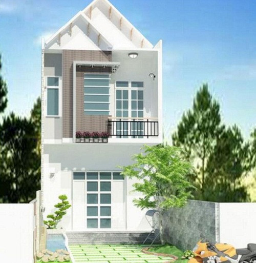 Nhà ống hai tầng thiết kế hai tầng gồm 3 phòng ngủ, 2 nhà vệ sinh. Ảnh: 10nhadep.