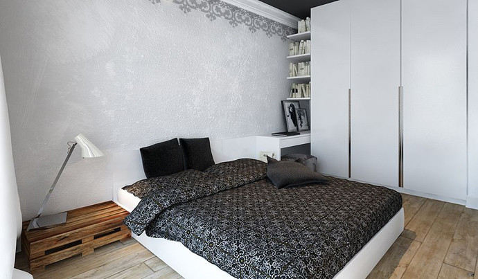 Phòng ngủ trang nhã với gam màu trắng xám chủ đạo. Ảnh: Designrulz.
