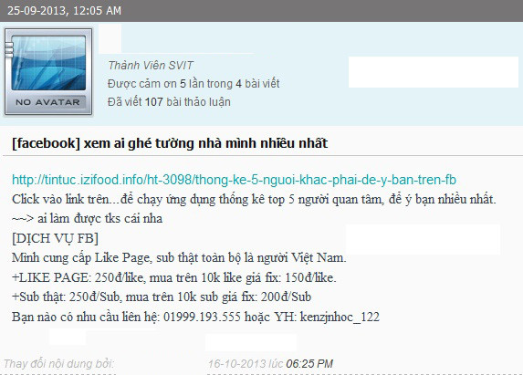 Ứng dụng "Ai quan tâm Facebook của bạn nhiều nhất" đánh vào tâm lý tò mò của đa số người dùng Facebook. Tuy nhiên, người dùng sẽ không thể biết được ai là người vào xem trang cá nhân của mình nhiều nhất. Ảnh: Thongtincongnghe.