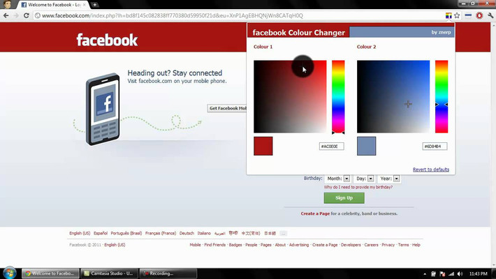 Ứng dụng "Facebook Color Changer" được cho là có thể thay đổi màu nền của trang Facebook. Thực tế, khi click vào đường linh và banner quảng cáo, người dùng bị chuyển tới website khác vô cùng nguy hiểm. Ảnh: Youtube.