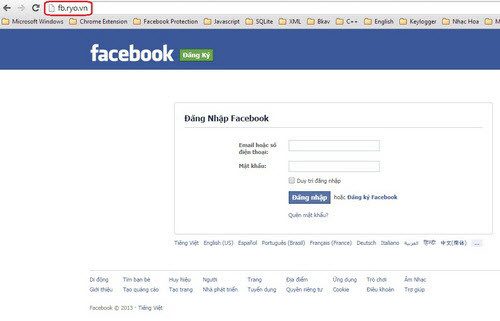 Sau khi bấm vào đường link, người dùng được chuyển hướng tới một trang web khác do kẻ lừa đảo tạo ra với giao diện tương tự Facebook. Người dùng chỉ cần đăng nhập dữ liệu và mọi thông tin về tài khoản bị đánh cắp. Ảnh: Khám phá.