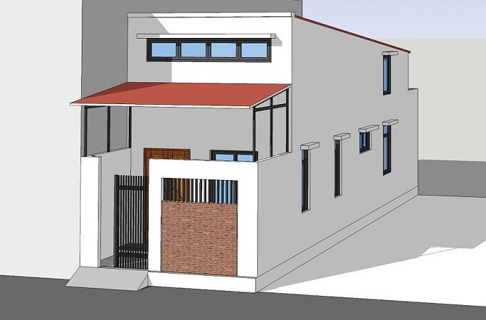 Trên nền diện tích 30m2, bạn có thể chọn mẫu thiết kế nhà cấp 4 có gác lửng với tầng 1 là không gian chung gồm phòng khách, phòng bếp và nhà vệ sinh. Ảnh: Thicongnhadep.