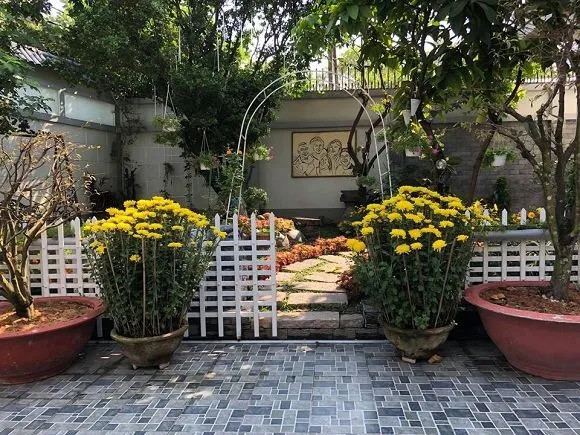 Biệt thự tại TP HCM của 2 nghệ sĩ nổi bật với khoảng vườn rộng rãi, rực rỡ màu sắc của các loài hoa khác nhau. Ảnh: Facebook