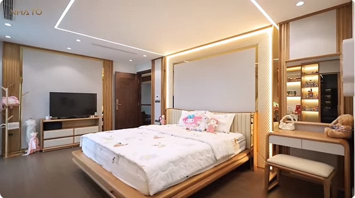 Phòng ngủ cho các bé được kiến trúc sư sủ dụng gỗ sồi Mỹ cho không gian trẻ trung, năng động, phù hợp với lứa tuổi.