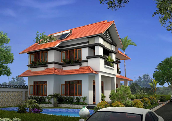 Điểm nhấn của ngôi nhà nằm ở mái ngói đỏ tươi truyền thống đầy mộc mạc. Xung quanh với đủ các loại cây xanh tạo không gian trong lành và yên bình.