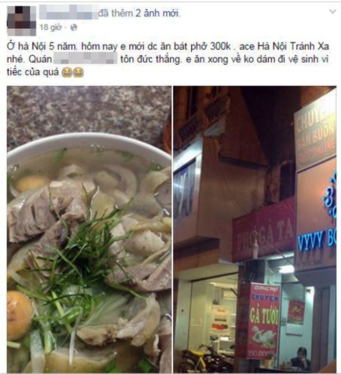 Thông tin trên báo Tuổi Trẻ có đưa, lý giải về giá bát phở 300.000 đồng, chủ quán phở cho rằng mức giá đó không phải chặt chém. Mỗi cái đùi gà chủ quán này bán với giá 150.000 đồng, còn lại cả con gà lườn chỉ bán 50.000 đồng. Bát phở nguyên đùi có giá 150.000 đồng, 4 quả kê gà là 100.000 đồng, 4 quả trứng non là 50.000 đồng". Ảnh: Tuổi Trẻ.