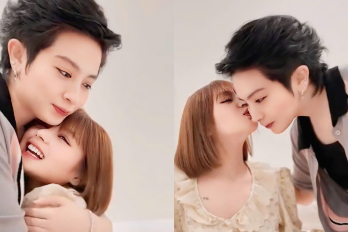 Trước đó, Xoài Non chia sẻ khoảnh khắc quàng tay ôm từ phía sau, áp sát gương mặt vào má Gil Lê.