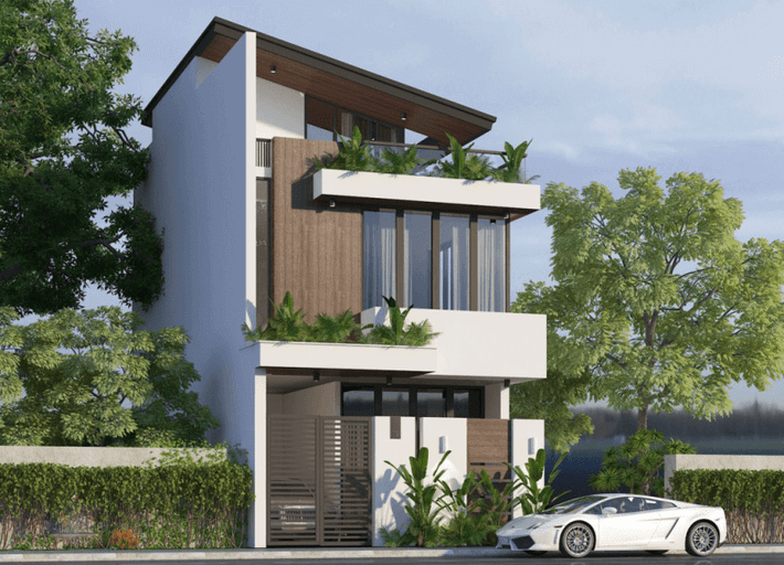 Thay vì xây những bức tường kín, kiến trúc sư đã sử dụng các cửa kính để tạo nên sự uyển chuyển cho ngôi nhà 2 tầng 1 tum. Ảnh: Wedo