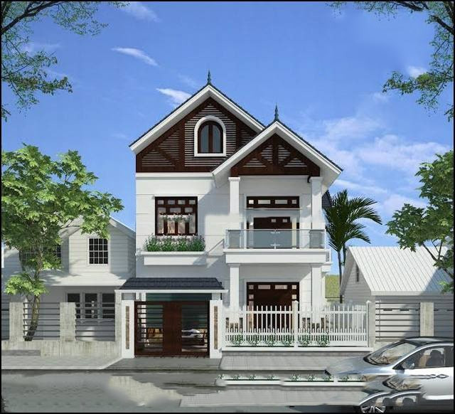 Nhà 2 tầng với thiết kế mái thái giật cấp tuy xuất hiện lâu đời nhưng vẫn được yêu thích. Mái thái giúp ngôi nhà 2 tầng cao ráo, thông thoáng hơn. Ảnh: Homemy