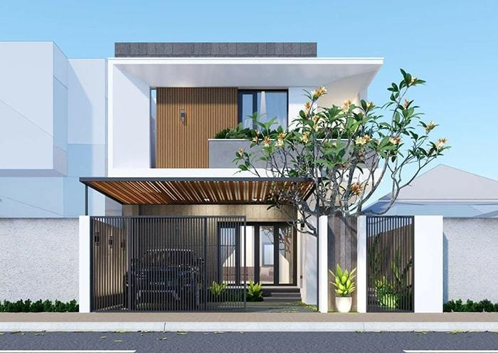 Nhà ống 2 tầng mái bằng nổi bật với tạo hình vuông vắn kết nối các khối hộp theo hướng sáng tạo. Ảnh: Internet
