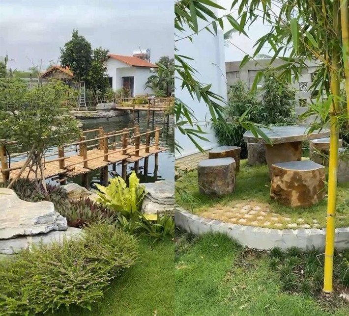 Sân vườn rộng rãi là nơi sinh hoạt cho cả gia đình. Ảnh: FBNV