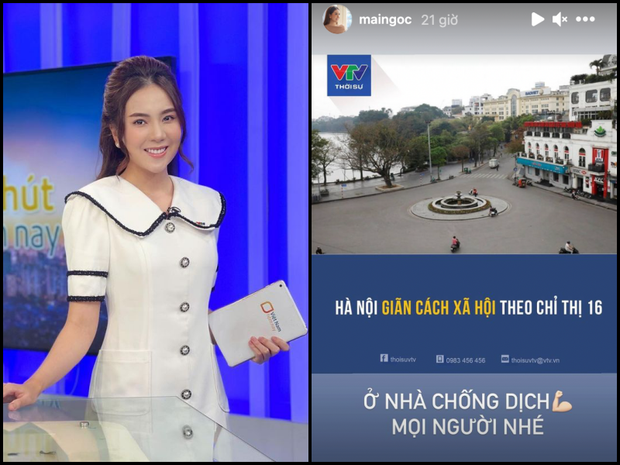 "Hoa khôi VTV" Mai Ngọc, bởi vì là 1 BTV thời sự nên cô update từng chút một thông tin về Hà Nội giãn cách trên story.
