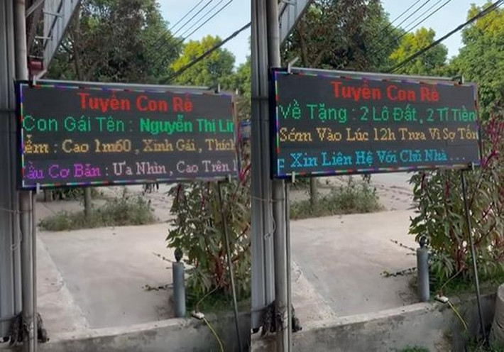 Khi tấm biển tuyển con rể với lời hứa cho tiền tỷ ở Hải Phòng vẫn đang thu hút sự quan tâm của dân tình thì tối 24/11 dân mạng lại "dậy sóng" với bảng hiệu tuyển vợ cho con của phụ huynh ở Hưng Yên.