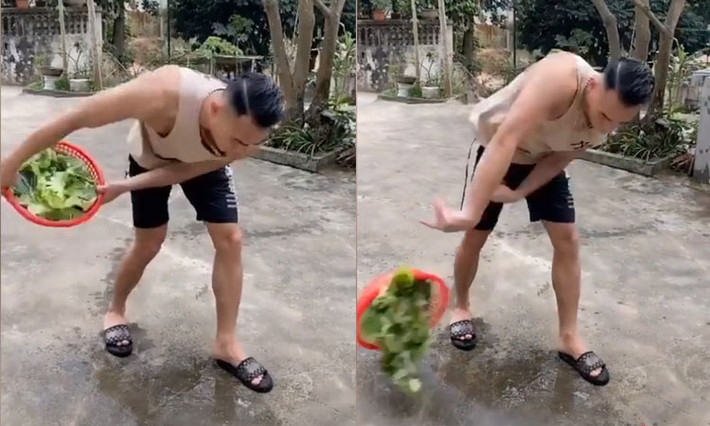 Vẩy rau vốn là một trong những công việc không tên trong cuộc sống thường ngày. Chuyện nhìn bố mẹ, anh chị vảy rổ rau nhoay nhoáy làm ai cũng tưởng chuyện này dễ như ăn kẹo.