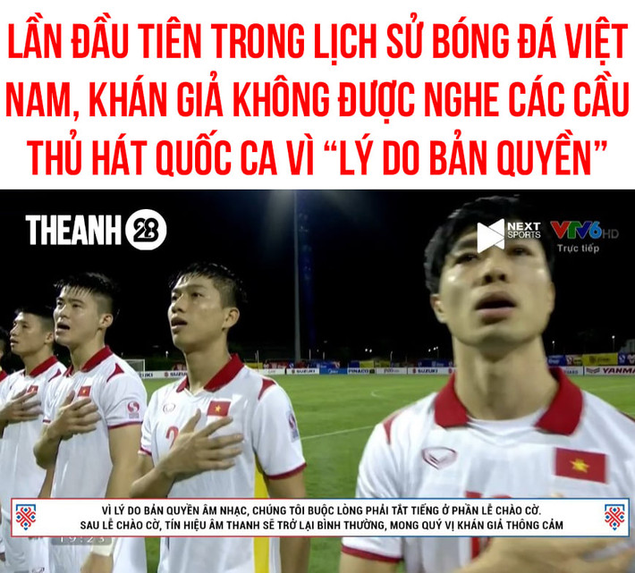 Bức ảnh chế bóng đá lần đầu tiên xem đội tuyển Việt Nam mà không được nghe Quốc ca vì lý do bản quyền làm nhiều NHM vô cùng ấm ức.