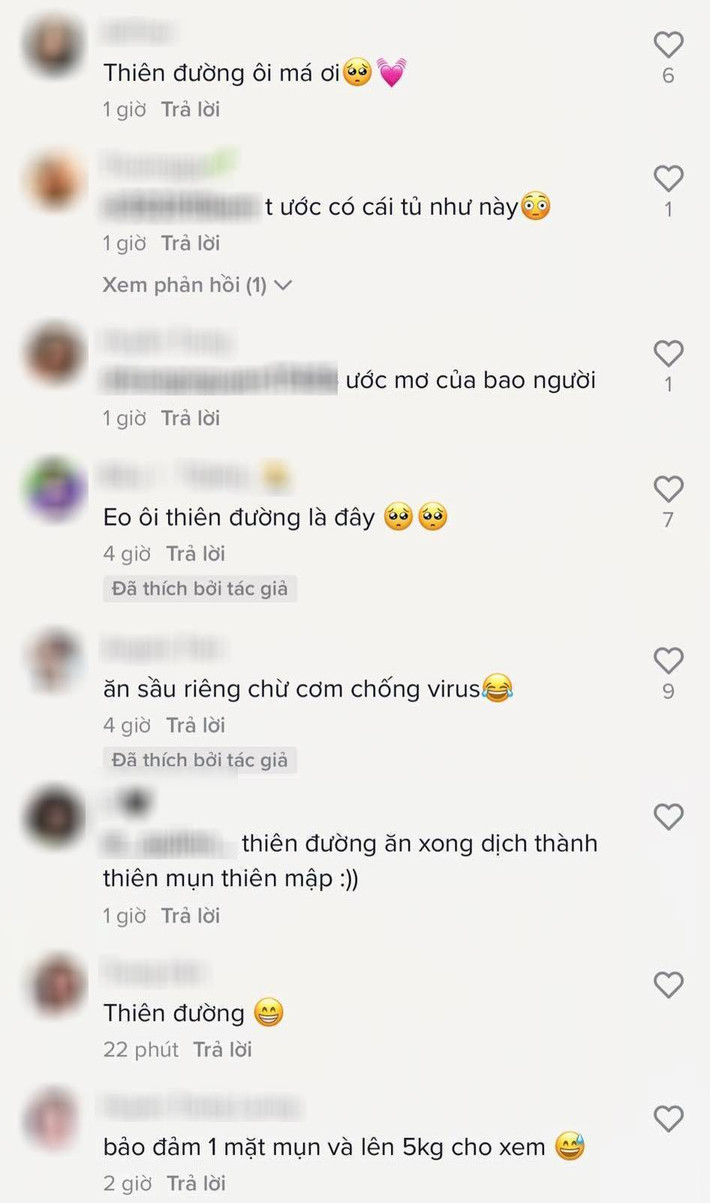 Một số bình luận của cư dân mạng dưới clip cô gái khoe tủ lạnh đầy ắp sầu riêng.