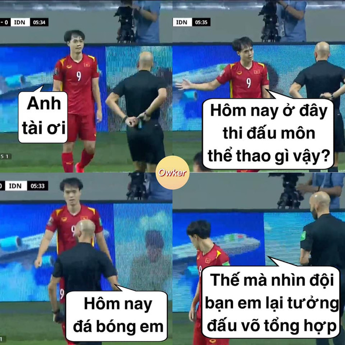 Bức ảnh chế Văn Toàn tưởng sân đấu Al Maktoum là võ đài được dân mạng truyền tay nhau trong suốt quãng thời gian hiệp 1 trận đấu giữa đội tuyển Việt Nam và Indonesia diễn ra.