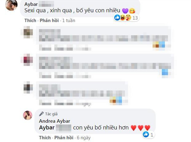 Bố chân dài 9X cảm thán dưới phần bình luận: "Con rất xinh đẹp, bố yêu con nhiều". Đón nhận lời yêu thương, Andrea cũng ngọt ngào bày tỏ: "Con yêu bố hơn".