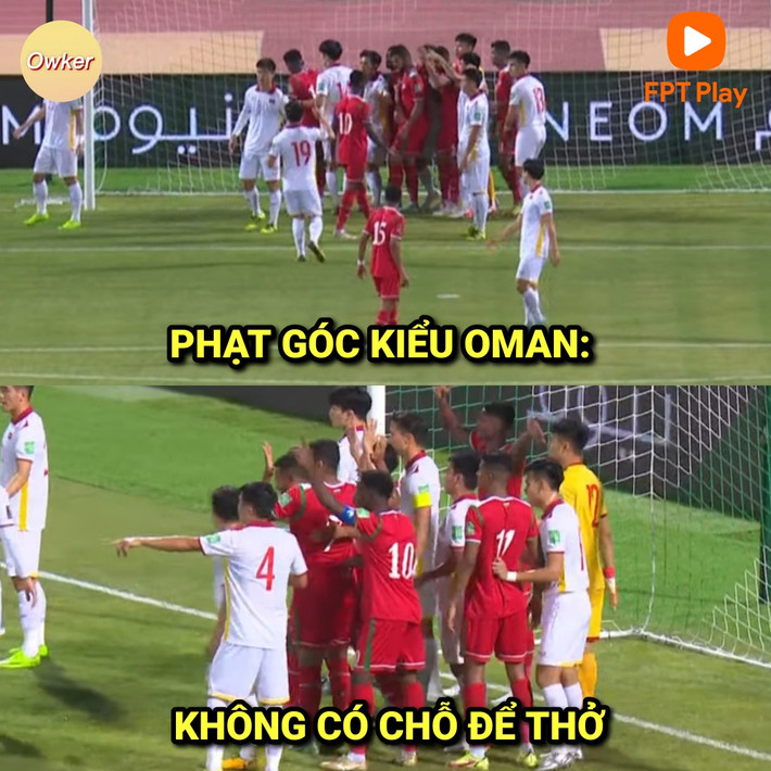 Bên cạnh việc sút 11m, cách phạt góc kiểu Oman cũng trở thành tâm điểm để dân mạng chế ảnh.