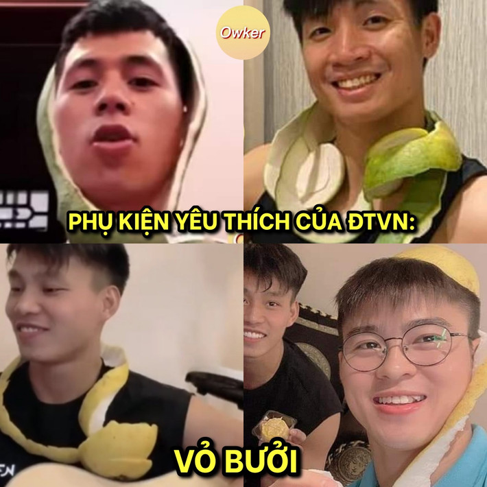 Đại hội cosplay bằng vỏ bưởi của dàn trai đẹp đội tuyển Việt Nam bắt đầu.