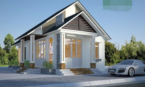 Mẫu nhà cấp 4 mái ngói sử dụng vật liệu hiện đại, giúp tăng tính thẩm mỹ cho kiến trúc. Ảnh: Lenhan.