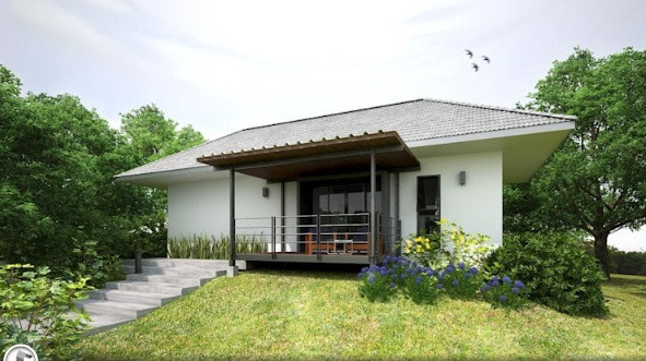 Mẫu nhà vườn có diện tích nhỏ 41m2 giản dị mà độc đáo với lối thiết kế pha trộn giữa truyền thống và hiện đại. Chi phí xây dựng khoảng hơn 500 triệu đồng. Ảnh: Compaxtus.