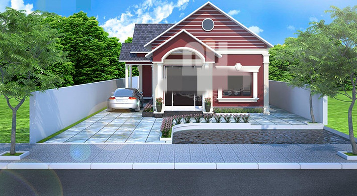 Xây dựng trên diện tích 200 m2 mẫu nhà cấp 4 chữ L mái thái đẹp trở thành điểm nhấn kiến trúc cho cả khu dân cư. Ảnh: Arcviet.