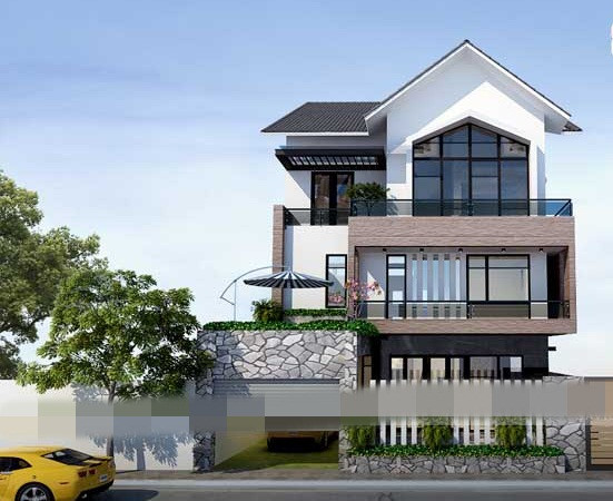 Màu trắng chủ đạo giúp căn nhà trở nên sáng sủa hơn. Bên cạnh đó, tường được ốp gạch giả gỗ tạo điểm nhấn. Ảnh: Savic.