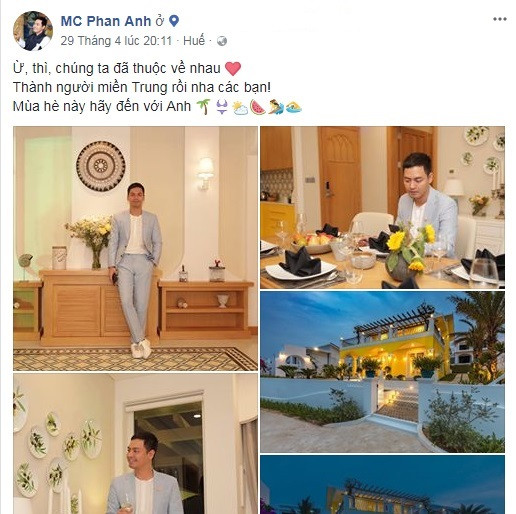 Mới đây, MC Phan Anh đã chia sẻ trên trang cá nhân hình ảnh một căn biệt thự mới tậu tại cố đô Huế.
