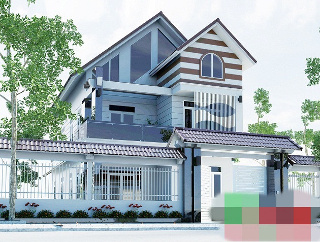 Ngôi nhà thiết kế theo lối kiến trúc hiện đại, mái thái dán ngói xanh mang nét quyến rũ, dịu dàng, thanh thoát. Ảnh: Kientrucmovic.