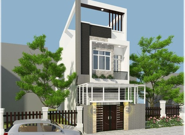 Nhà 3 tầng thiết kế 3 phòng ngủ và 1 phòng sinh hoạt chung rộng rãi. Phía trước được bớt lại 3m để làm sân vườn và chỗ để xe máy. Ảnh: Thietkethicongnhadep.