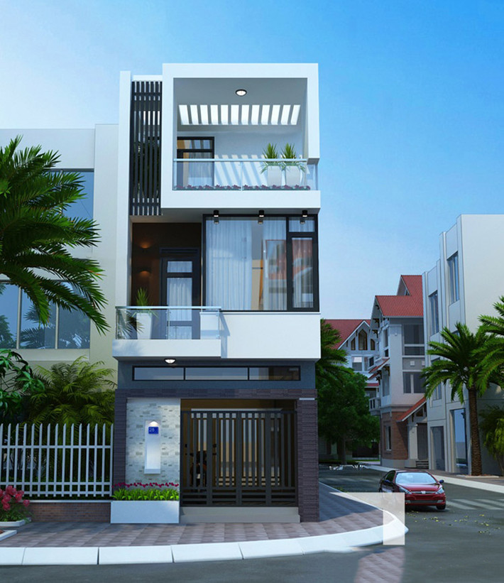 Nhà phố 2 mặt tiền tận dụng được vị trí giao thông thuận lợi, thể hiện nét đẹp của kiến trúc ngoại thất và không gian sinh hoạt thoáng đãng. Ảnh: Xaynhasaigon.