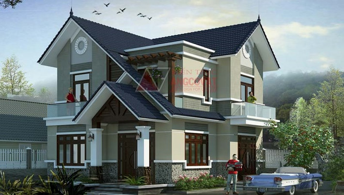 Biệt thự mini 2 tầng ở quê mang diện mạo hoàn toàn mới với vẻ sang trọng, lịch thiệp nhưng không mất đi vẻ mộc mạc. Ảnh: Angcovat.