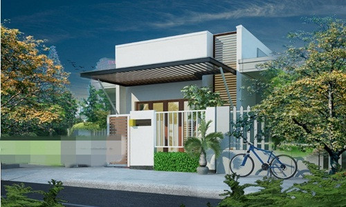 Nhà 1 tầng nổi bật với mái hiên thoáng đãng phía trước. Ảnh: ytuongnhadep.