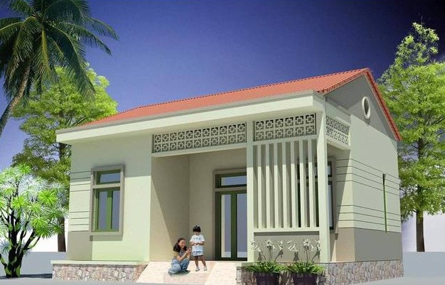 Nhà cấp 4 mái ngói khoảng 300 triệu đồng với màu sắc đơn giản, gồm 2 phòng ngủ. Ảnh: Thietkenhadepmoi.