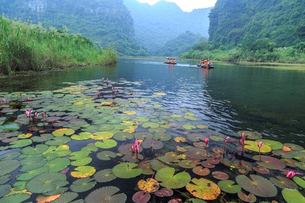 Một cảnh trên dòng sông Ngô Đồng ở khu du lịch Tam Cốc - Bích Động. Ảnh: An Bùi.