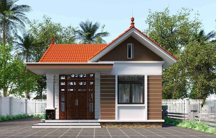 Lấy cảm hứng từ những ngôi nhà Việt xưa cũ, mẫu nhà cấp 4 nổi bật với mái ngói đỏ tươi. Nhà gồm 1 cửa lớn và 2 cửa sổ nhỏ. Ảnh: Musk
