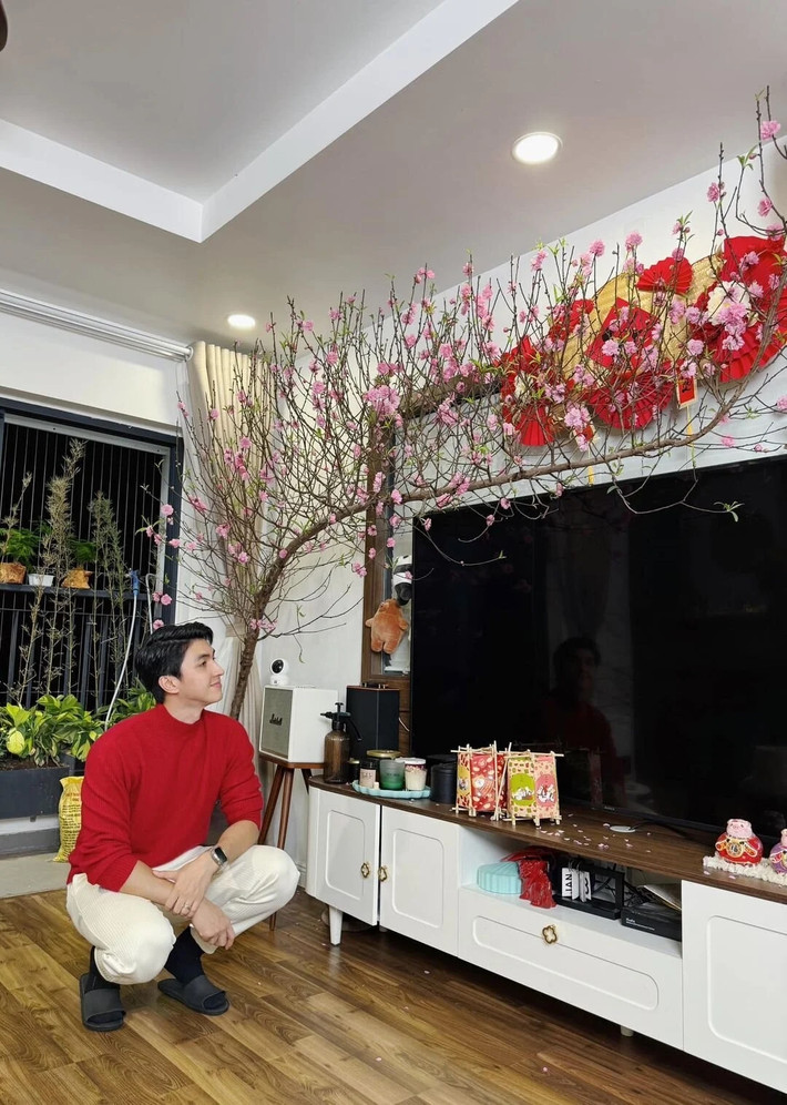 Tết năm nay, Bình An tậu cành đào dáng huyền rực rỡ. Nguồn ảnh: FBNV