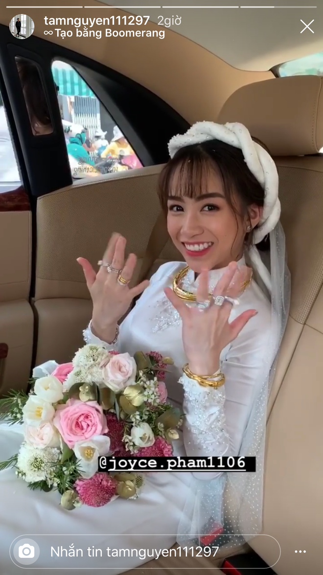 Con gái lớn của đại gia Minh Nhựa, từng gây chú ý khi khoe hình ảnh đeo vàng, kim cương chật kín cả 5 ngón tay trong ngày cưới. Ảnh: Internet