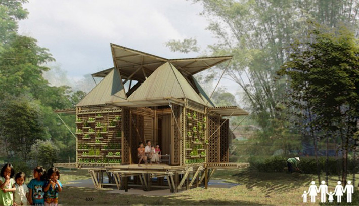 “Blooming Bamboo home” do H&P Architects thiết kế là một dạng nhà nổi giá rẻ được làm từ vật liệu địa phương. Ảnh: Ashui.